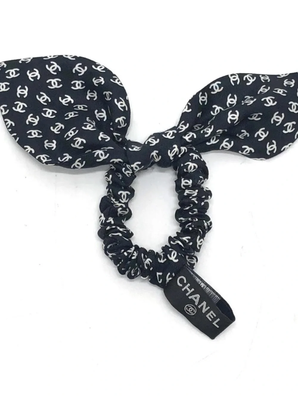 💕ChaneI.. Scrunchie Multi- Logo Mark Hair 100% Silk  Black and White
